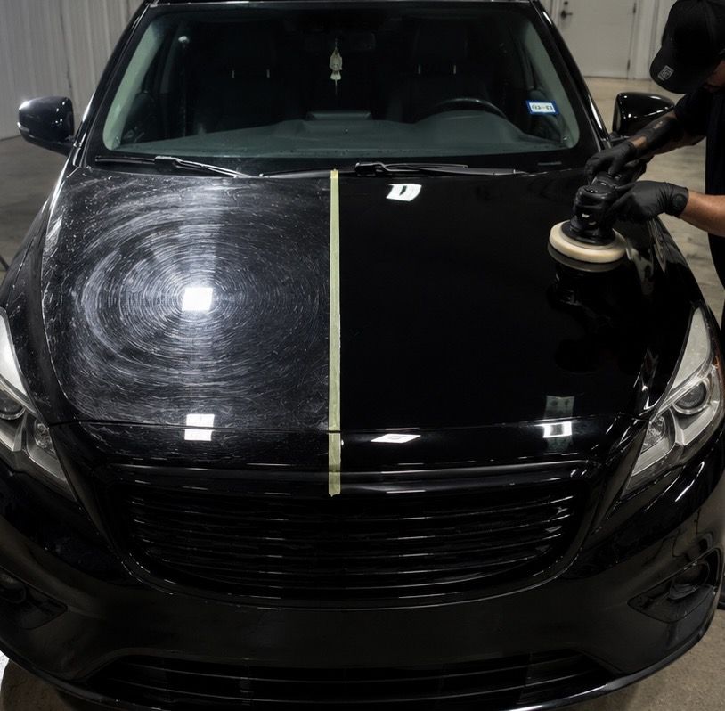 Paint correction swirl removal on dark vehicle hood